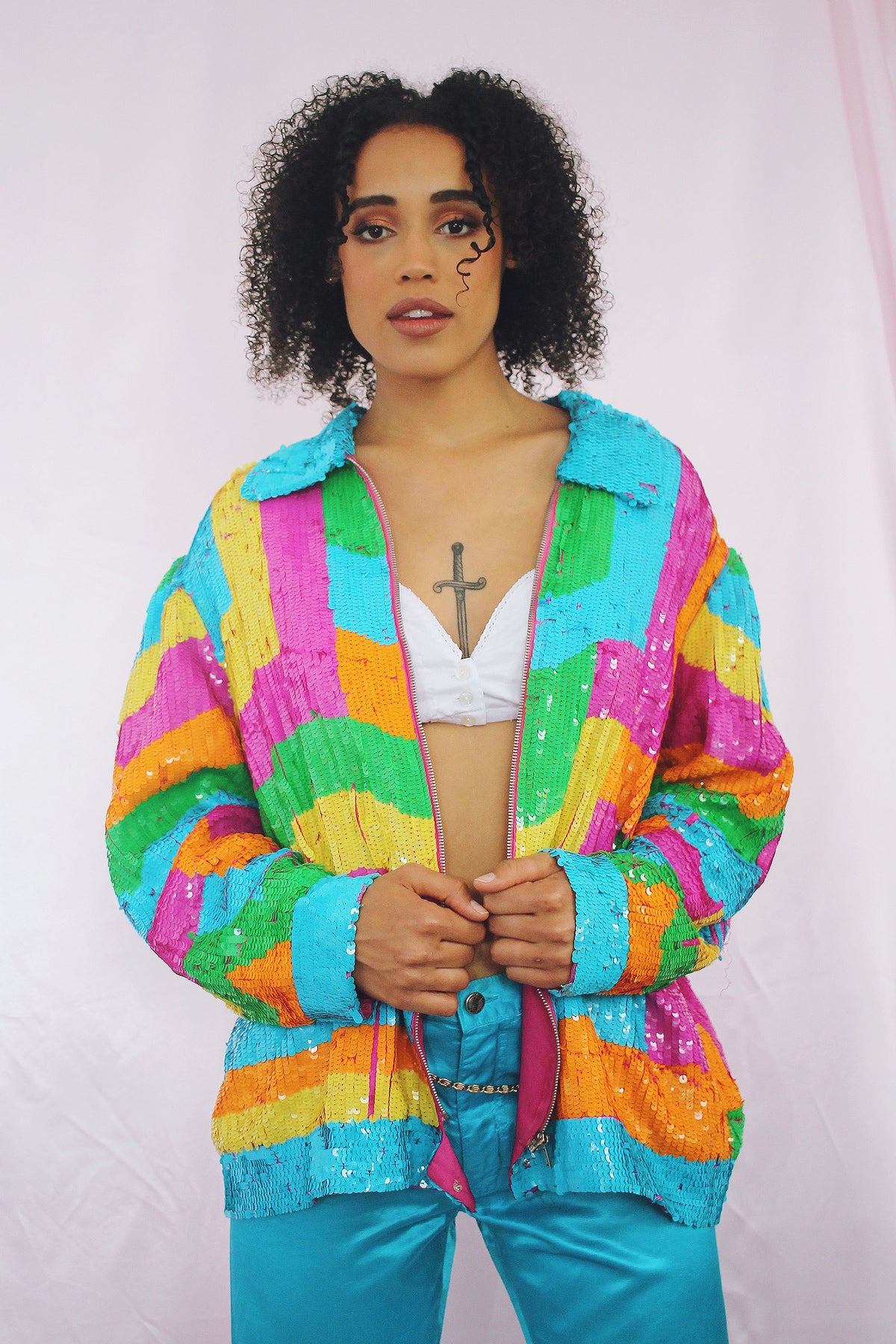 Rainbow Star Sequin Bomber